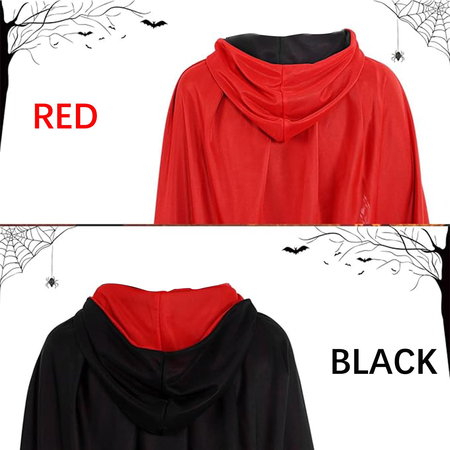 Mezeic Halloween Costume, Hooded Vampire Cape for Adult Men Women Reversible Black Red Cloak Cape Masquerade Cosplay Witch Costume - Image 3