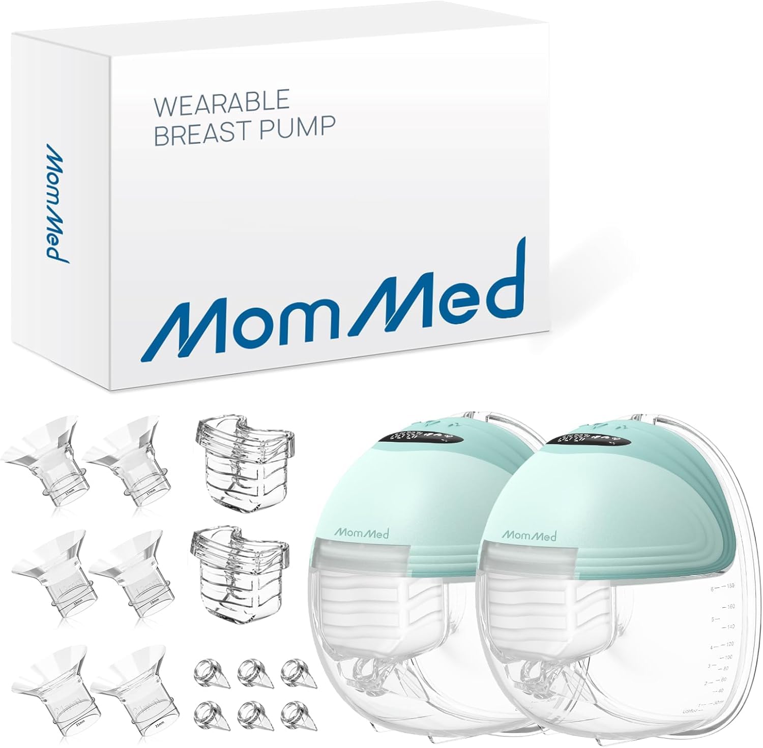 MOMMED Tiralatte Elettrico Doppio, Tiralatte Elettrico indossabile con 3 modalità e 12 potenze, 24 mm Tiralatte con design a prova di perdite, Ricaricabili, Include 17/19/21 mm inserti flangiati
