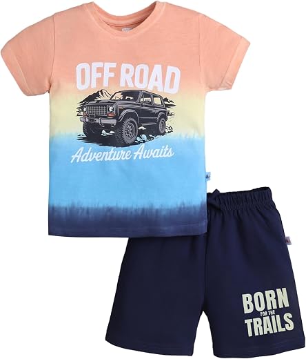 BUMZEE Boys Cotton Half Sleeves Graphic &amp; Animal Print T-Shirt &amp; Short Set