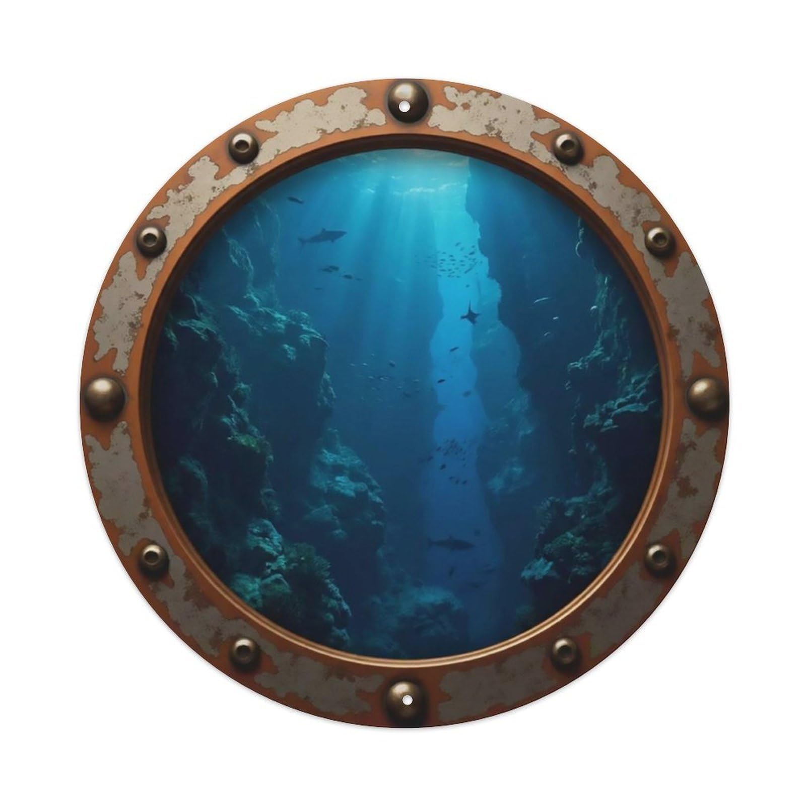 Odgynaw 8X8inch(20X20cm) Vintage Porthole Underwater Canyon Nautical Window Metal Tin Sign