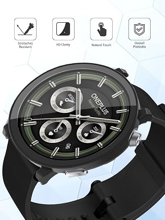OnePlus Watch 3 スマートウォッチ2025アップグレード版用ケース ハードPCスクリーンプロテクター OnePlus Watch 3.9H用 強化ガラス 超薄型 フルカバー 耐衝撃バンパー 2パック、透明+ブラック