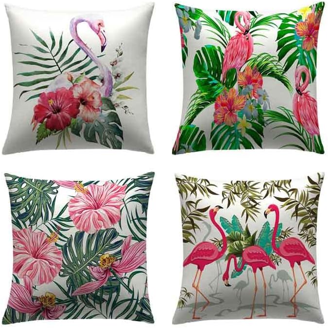 LITVACK Decorative Pillow Cover Set of 4 Plant Flower Bird Pattern Throw Pillow Cover Cushion Cover Pillow case 18 x 18 Inch