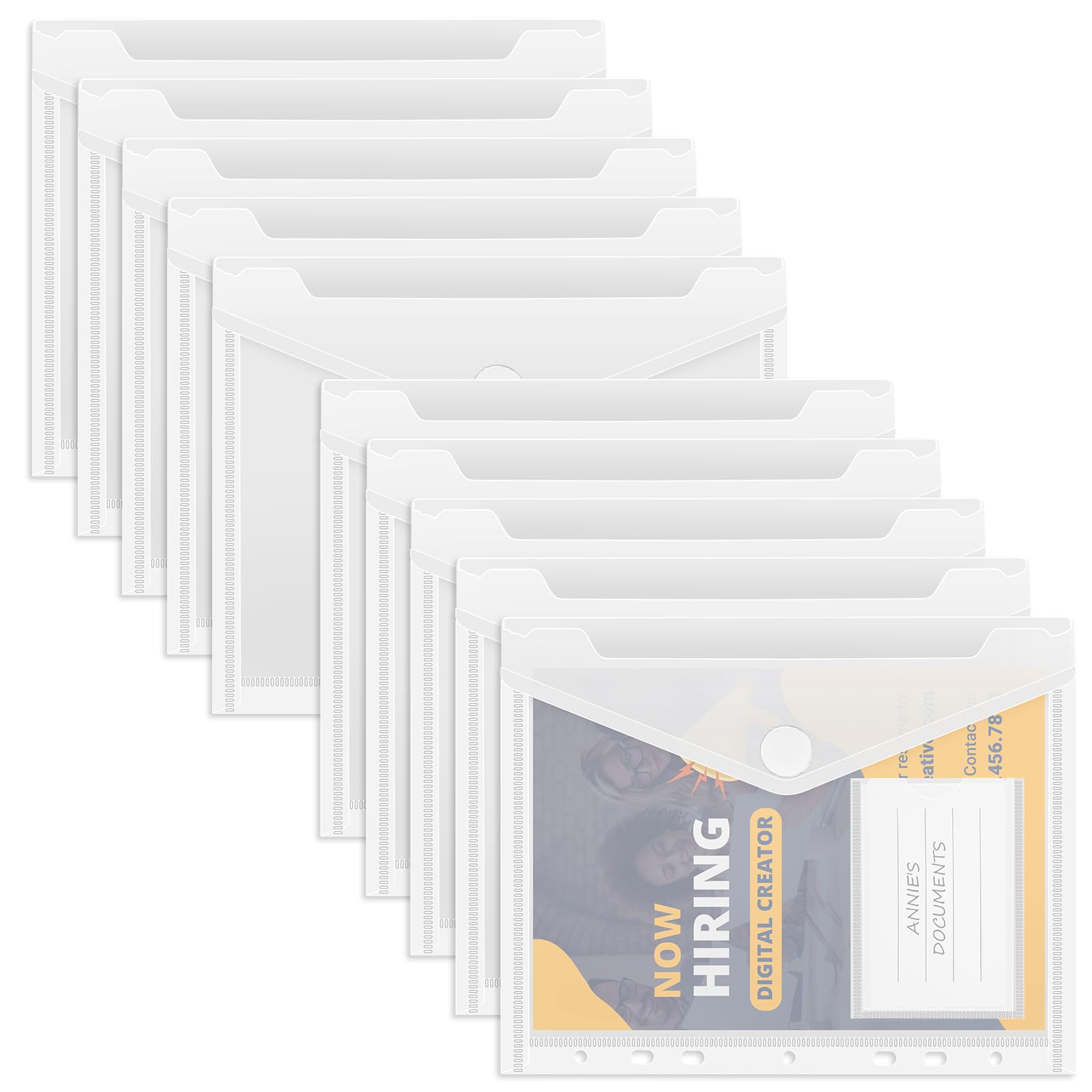 YUUTIAL 10 Stück Klarsichthüllen A5, Dokumententasche 23x18cm, Umschlagmappen zum Abheften, Wasserdicht Dokumentenmappe Sammelmappen mit Klettverschluss für Dokument Organisieren