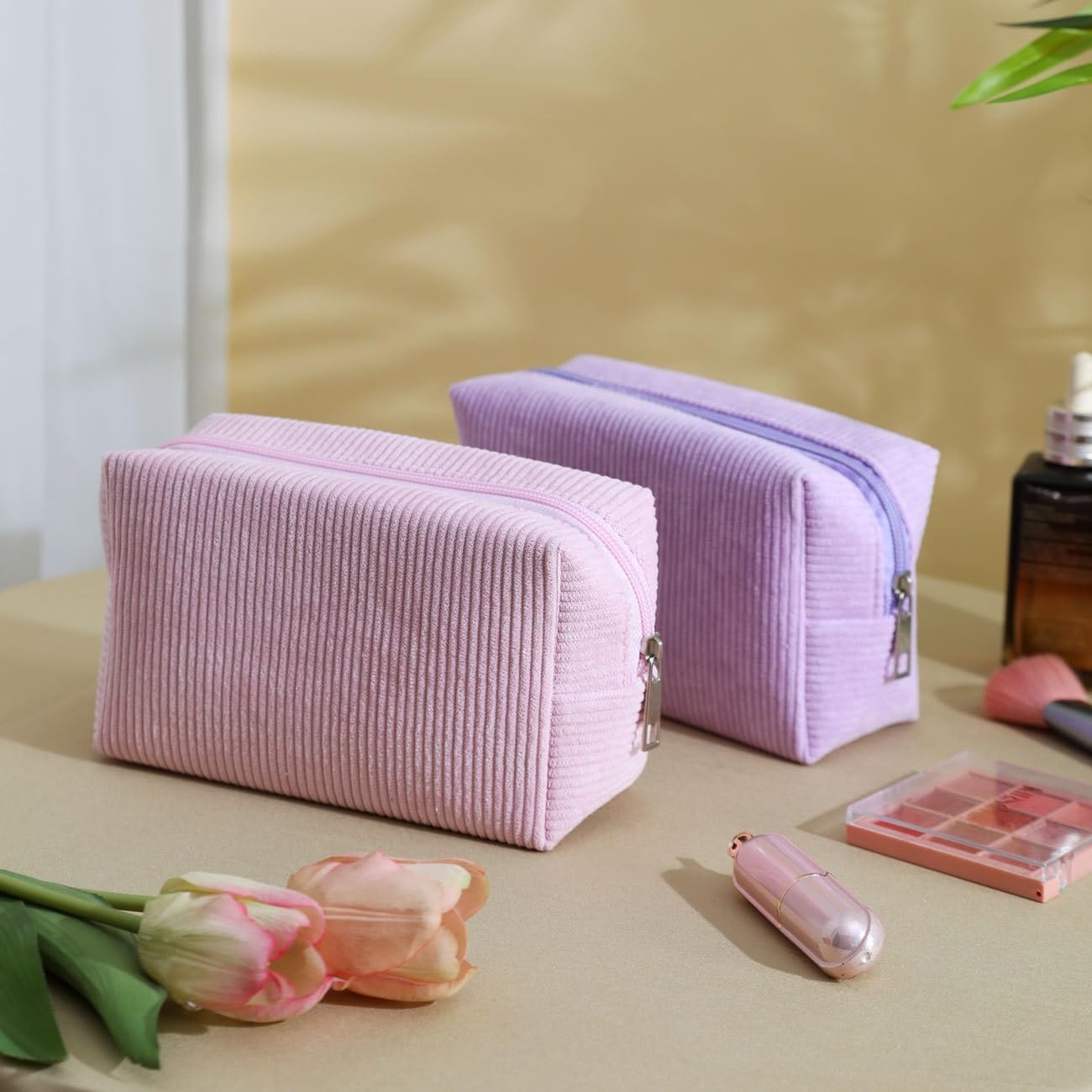 Corduroy Women's Makeup Bag Portable Brush Storage Beauty image 3