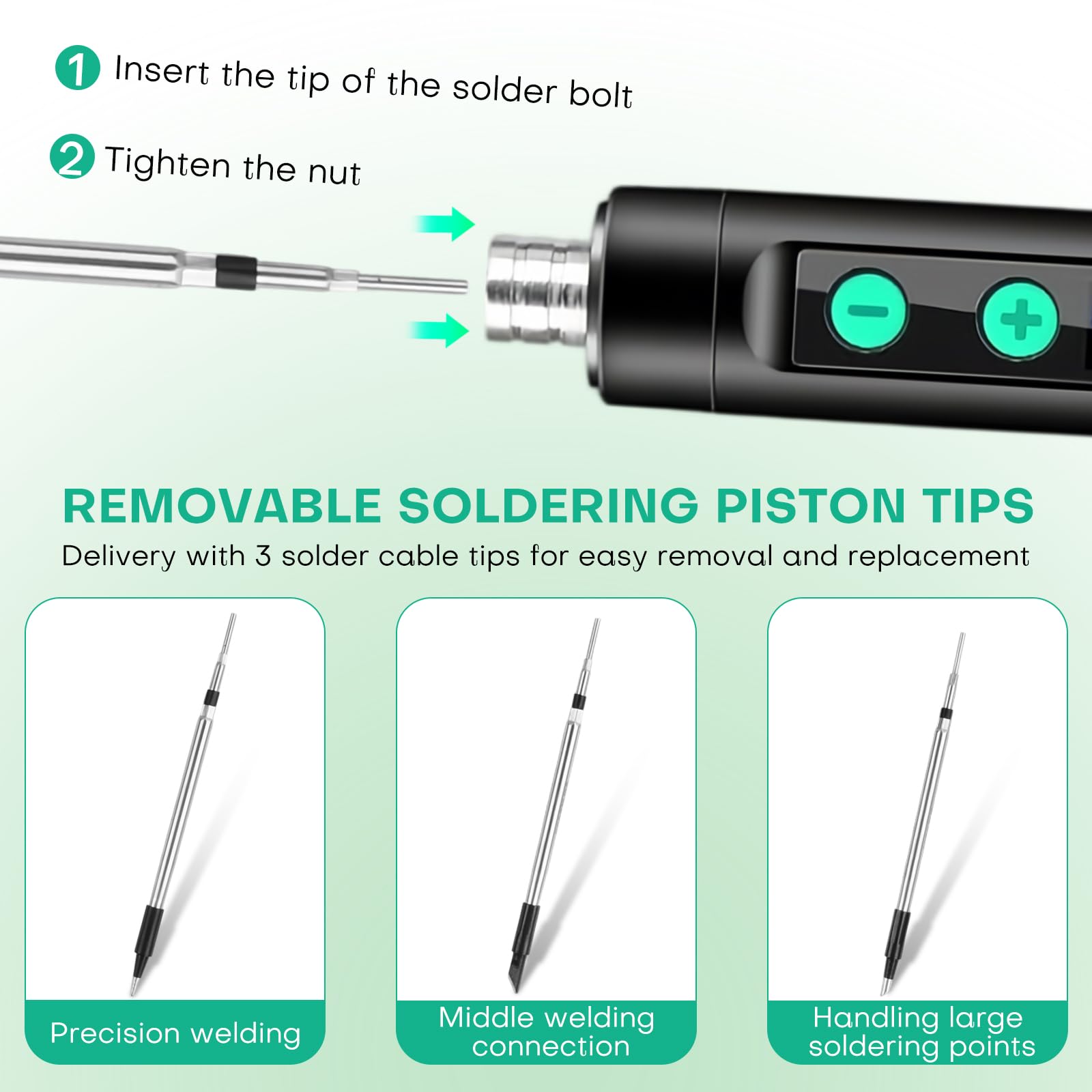 Soldador Estaño Inalámbrico, Kit de Soldador Recargable USB con LCD, Temperatura Ajustable 180℃-450℃, 3 Puntas de Soldadura, Alambre y Pasta de Soldadura para Reparación y Bricolaje