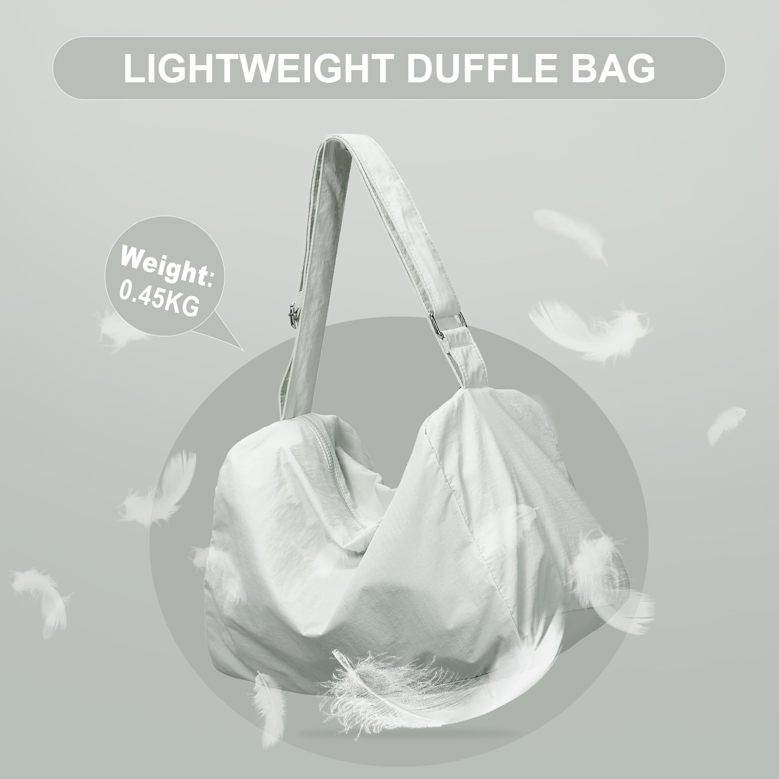 Bolsa de gimnasio pequeña, bolsa de mano, bolsa de lona ligera para entrenamiento, viajes, fin de semana de hombro durante la noche para mujeres, Gris Verde