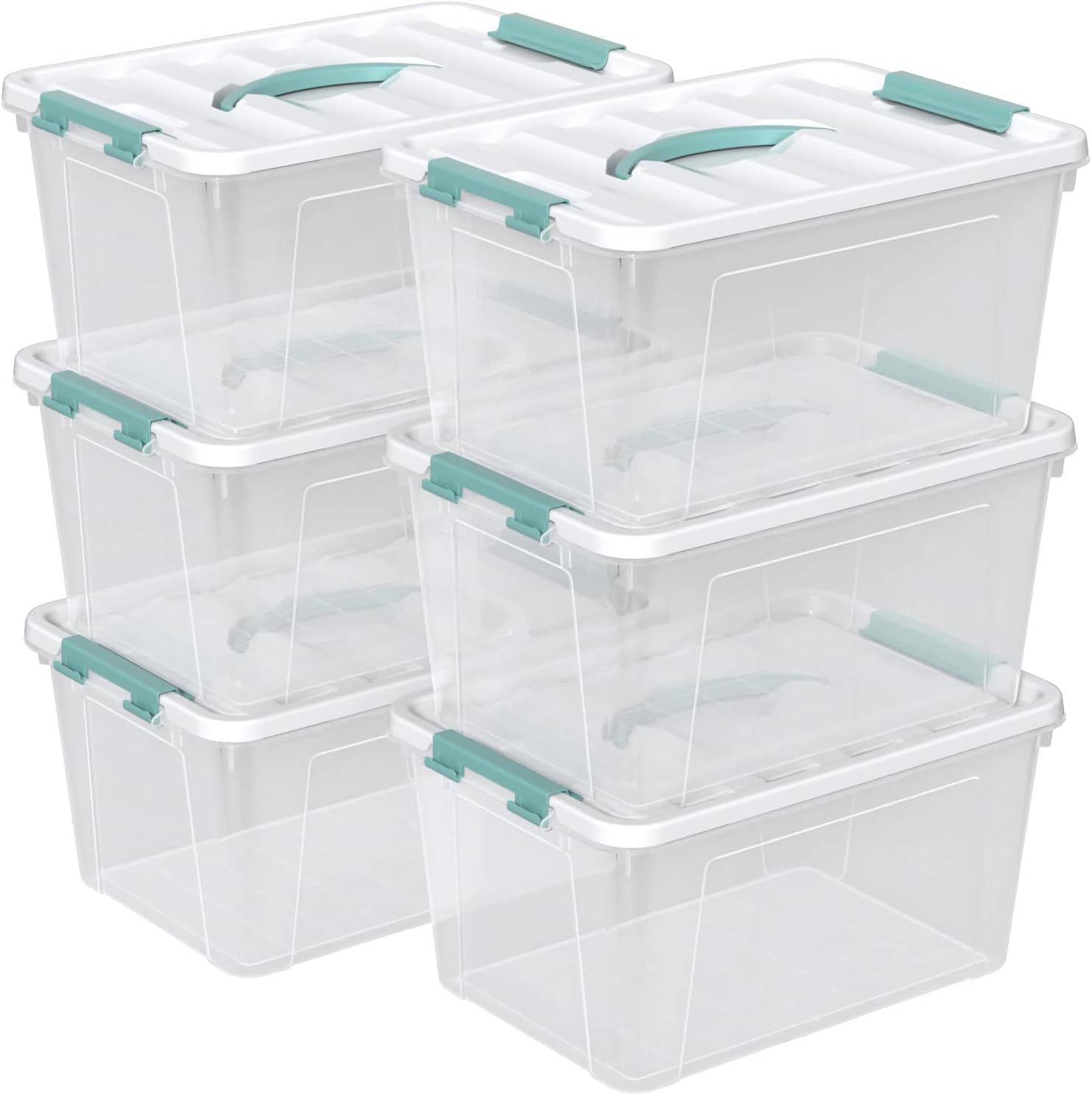 Sandmovie 6-Pack 14-Quart Clear Plastic Storage Bins with Latching Lid & Handle – Stackable Organizer Boxes for Home, Closet, Pantry