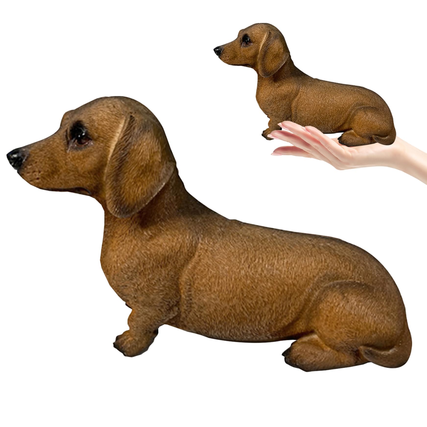 Grsrkep Dachshund Statue Realistic Cute Dachshund Figurine Resin Decor Collectible Decorative Dog Statue for Home Office Desktop, Large