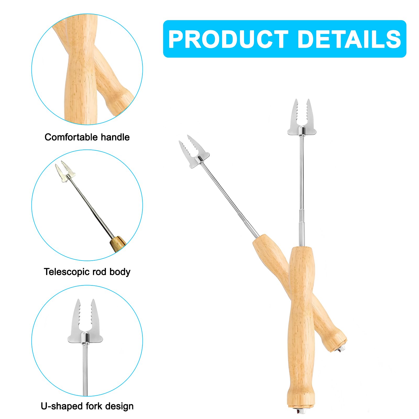 Brochettes Extensibles pour Barbecue – 2 Pièces en Acier Inox + 1 Pinceau en Silicone – Piques à Marshmallow & Pain à Bâton pour Feu de Camp, Camping, Grillades