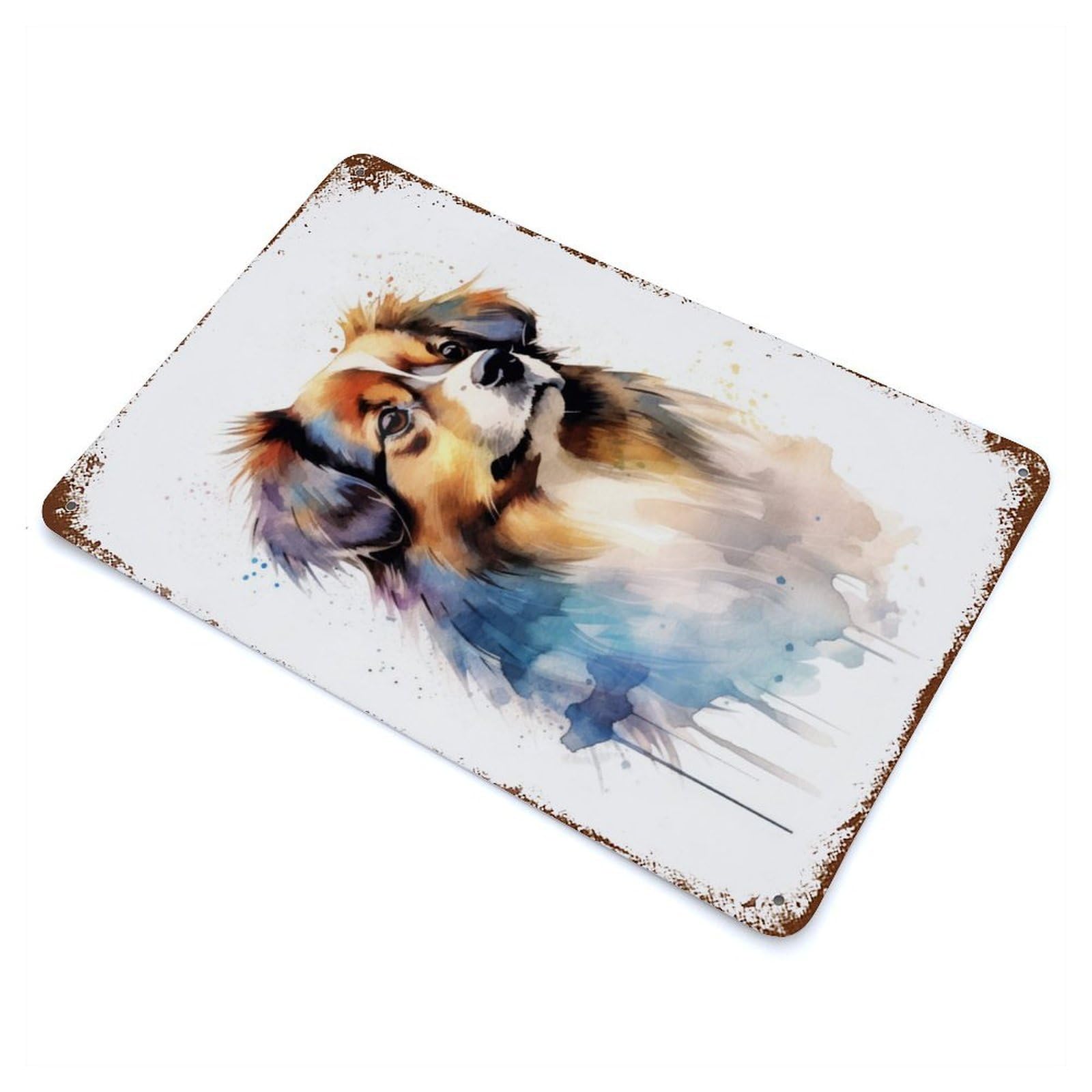 Tibetan Spaniel Watercolor Rusty Metal Tin Sign 11.8"x7.9", Ideal for Farmhouse, Kitchen And Entryway Decor