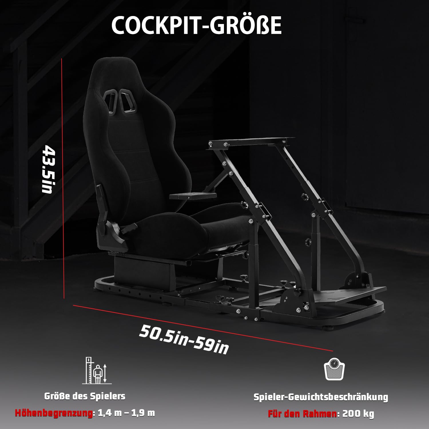 Dardoo Stabileres Rennsimulator-Cockpit mit Spielsitz Passend für Logitech G29 G920 G923,für Thrustmaster T150,für Fanatec, Lenkradständer mit Verstärkungsstangen, Lenkrad und Pedal nicht inbegriffen