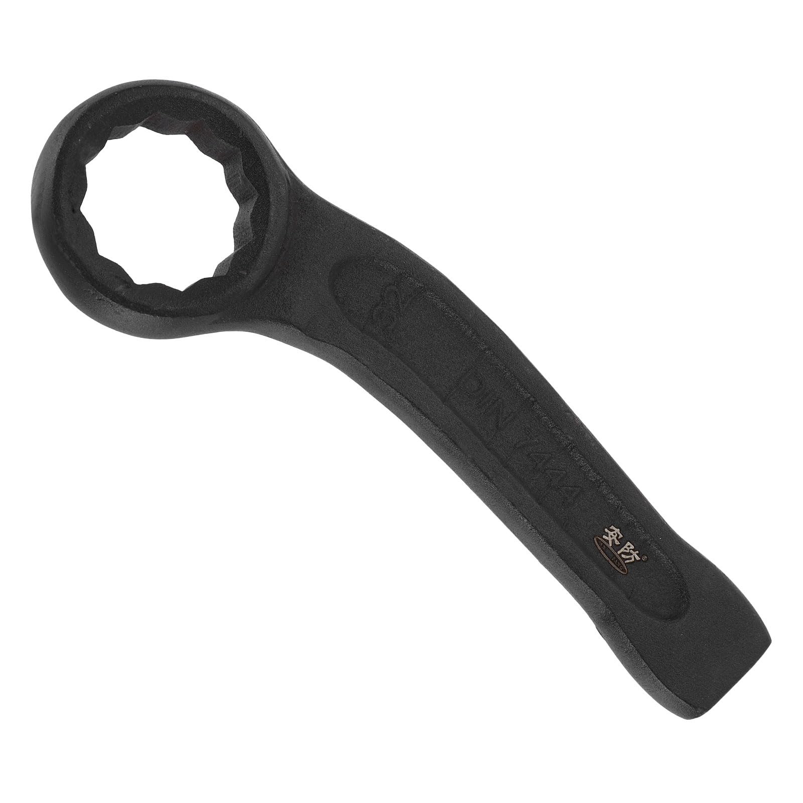 sourcing map Striking Wrench 32mm 45# Steel Spraying 6-Point Flat Strike Wrench Slogging Ring Spanner Bend Handle Box End Striking Tool for Automotive Repair Furniture Assembly, Black