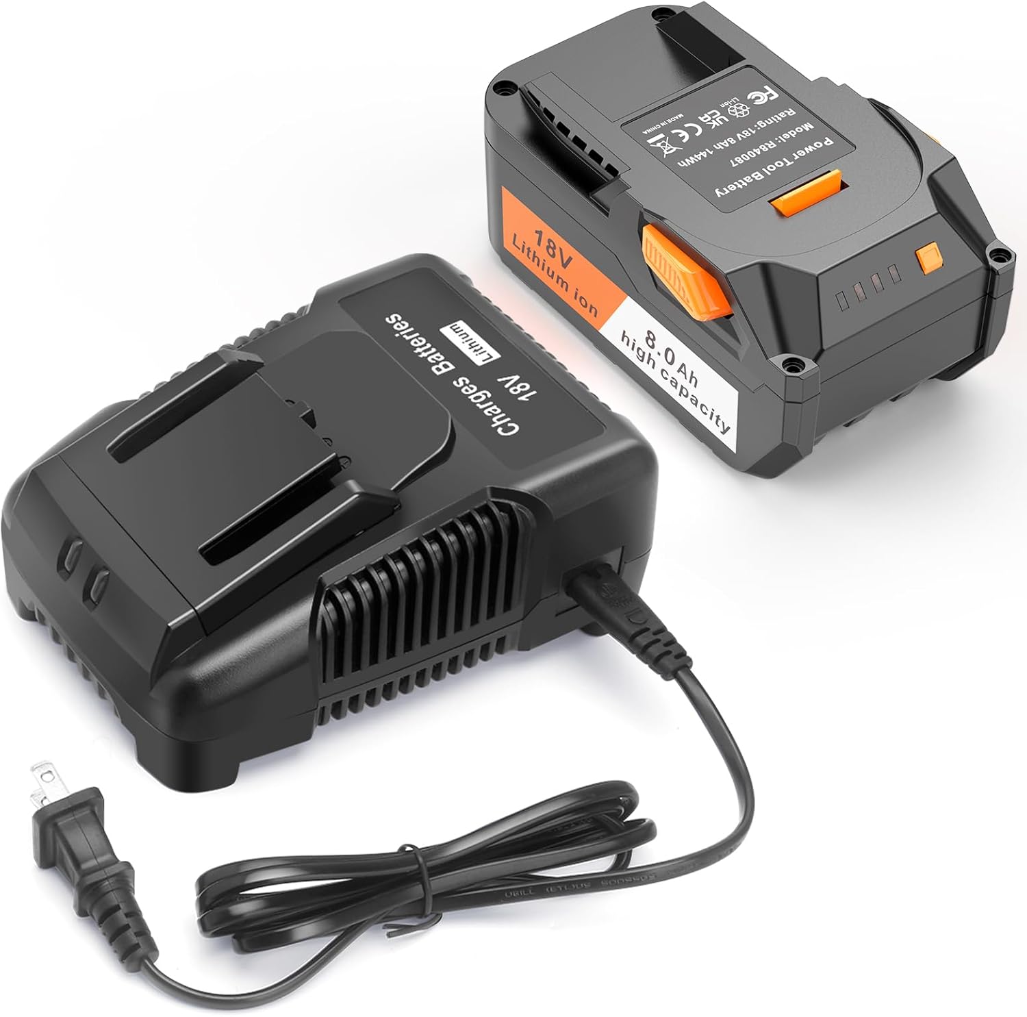 ARyee 18V 8.0Ah Replacement Ridgid 18V Battery Compatible with 18Volt R840087 R840083 R840086 R840085 R840084 AC840085 AC840086 AC840089 with R86092 Battery Charger