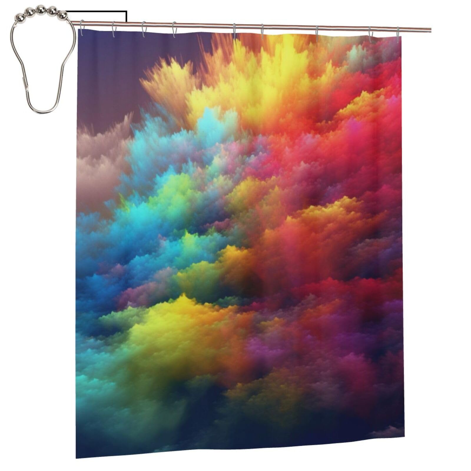BWWHCCTI rainbow clouds Printed Shower Curtain With 12 Iron Hooks Opaque Quick Drying Waterproof Shower Curtains Sets For Bathroom 152x183 Cm