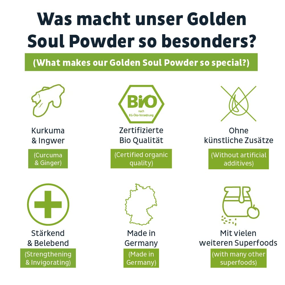 BIO Curcuma e Piperina Latte in polvere I Golden Milk alla curcuma in polvere con zenzero e molti altri superalimenti [dalla Germania] Immune-Boost & anti-infiammatori con curcumina - 200g