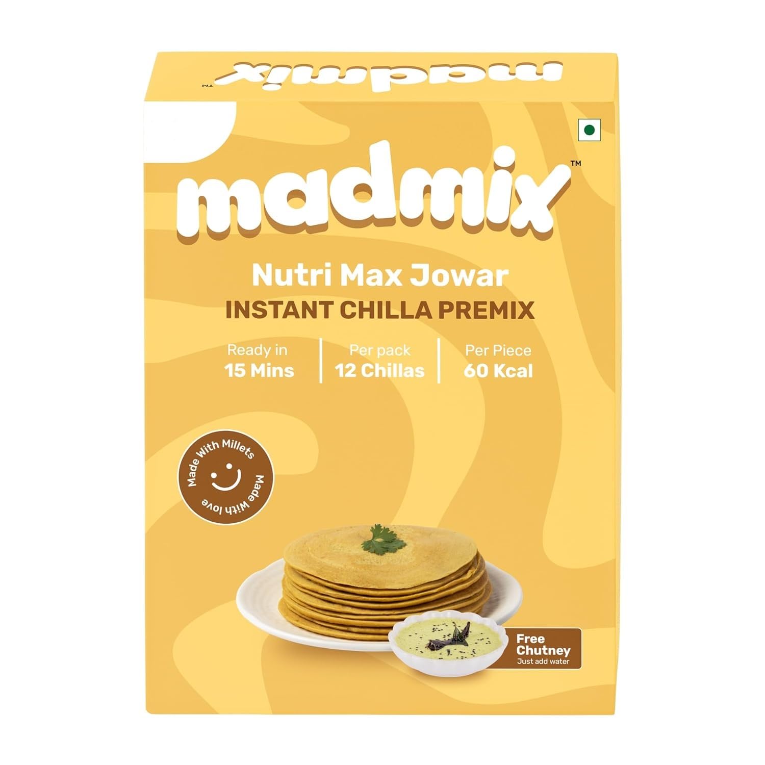 Madmix Instant Chilla Premix - Nutri Max Jowar | 270 grams | Nutrient-Rich | 60 Kcal per piece | Made with Millets | Ready in 15 minutes | Gluten-Free