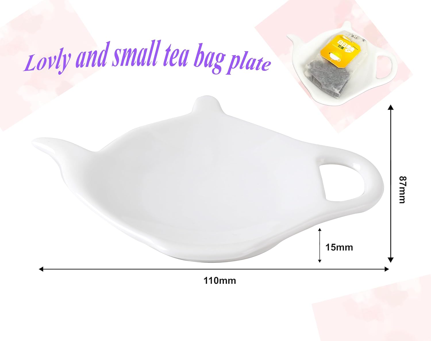 White Porcelain Tea Bag Plate Set of 5, Used Tea Bag Holder