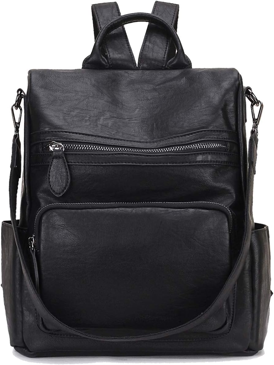 Women Backpack Purse, Fashion PU Leather Anti-theft Ladies Backpack Convertible Rucksack School Bags Three Ways to Carry Black