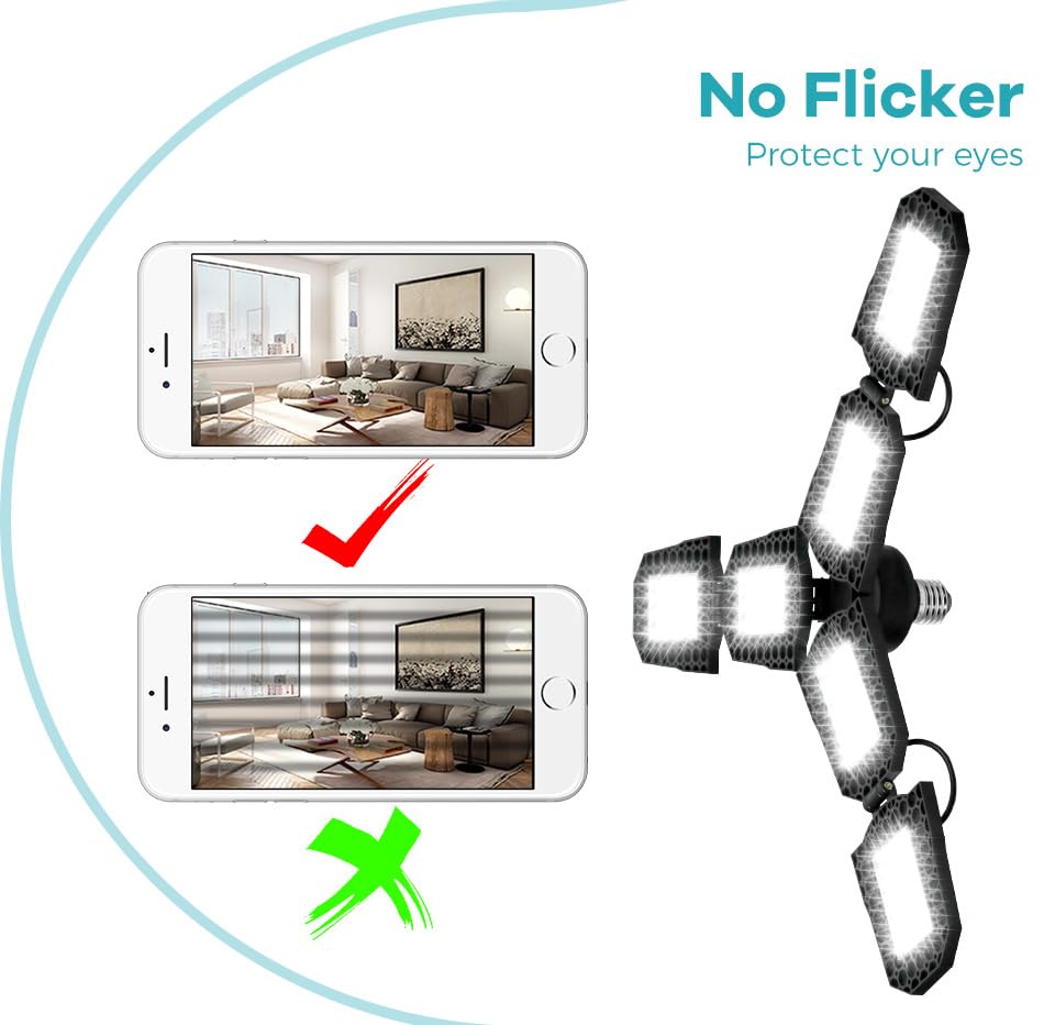 50W Foldable Garage Lamp AC100-277V Indoor Ceiling Lights Deformable E26 E27 Adjustable Panels Workshop Warehouse Lights 110V Large — view 5