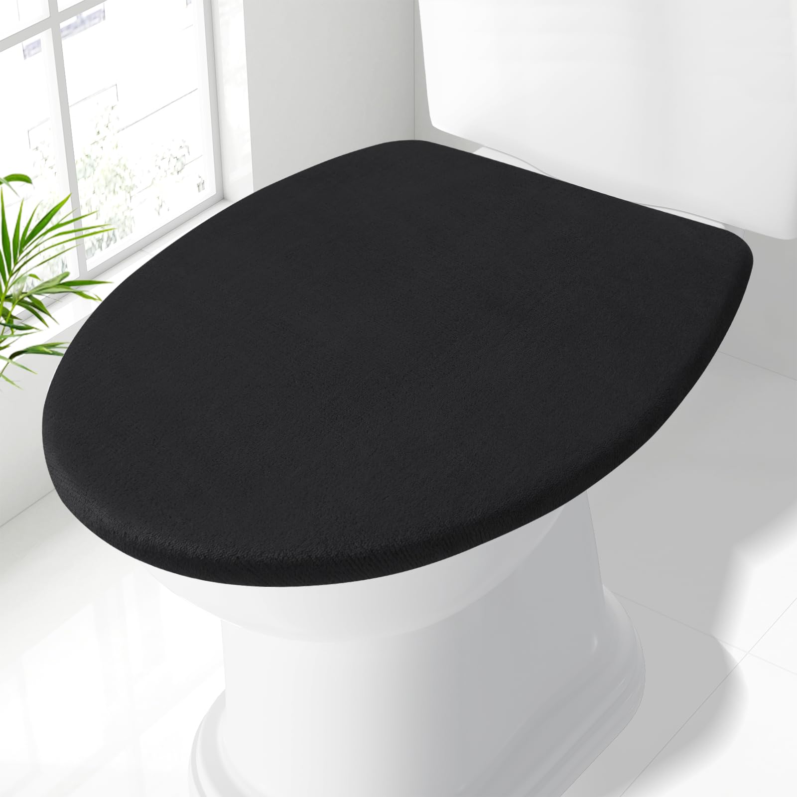 Smiry Soft Chenille Bathroom Toilet Lid Cover 17.5x15, Black