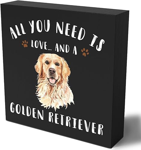 Divertida caja de madera Golden Retriever con texto en inglés All You Need is Love and a Golden Retriever (All You Need is Love and a Golden