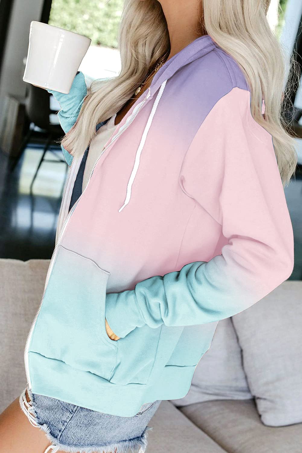 HVEPUO Sudadera Batik con cremallera para mujer, estampado degradado, Y2k