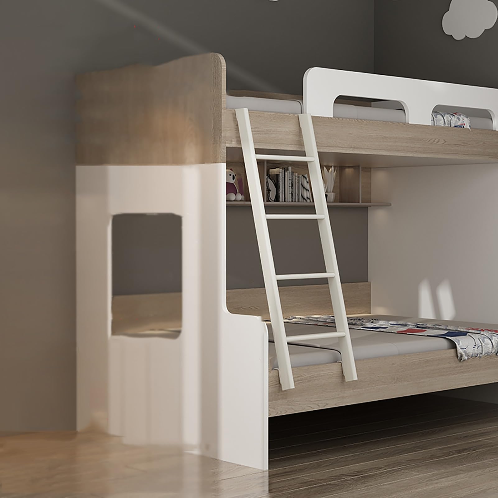 Anlegeleiter 4 Sprossen Metall Hochbettleiter Weiß Hochbett Leiter Zum Einhängen Ladder für Etagenbett(130cm/51in)
