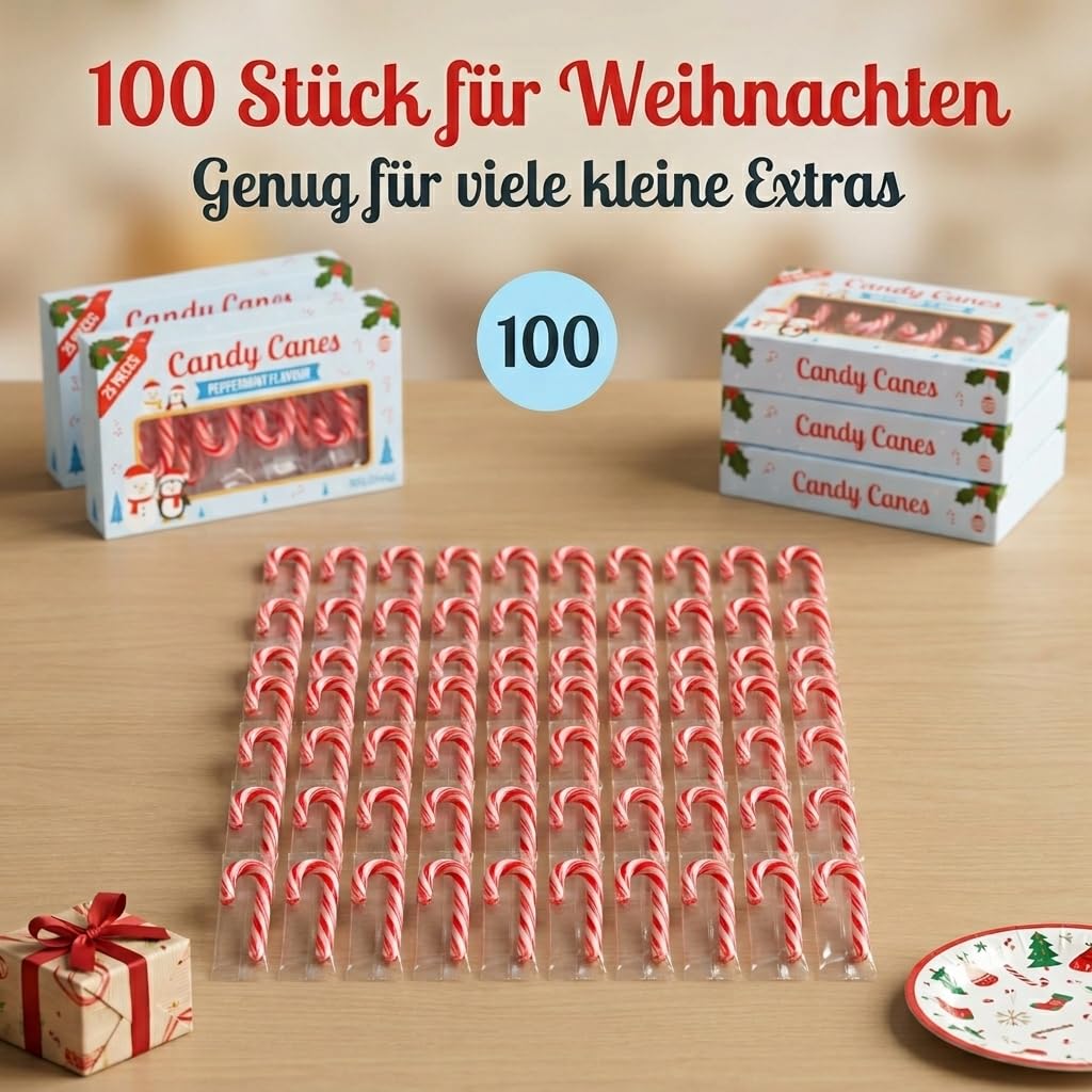 Zestaw 4 opakowań upominkowych na Boże Narodzenie z czerwono-białymi patyczkami cukrowymi Candy Canes o smaku truskawkowym, dekoracja bożonarodzeniowa, dekoracja choinkowa, 4 x 50 g, łącznie 40 sztuk