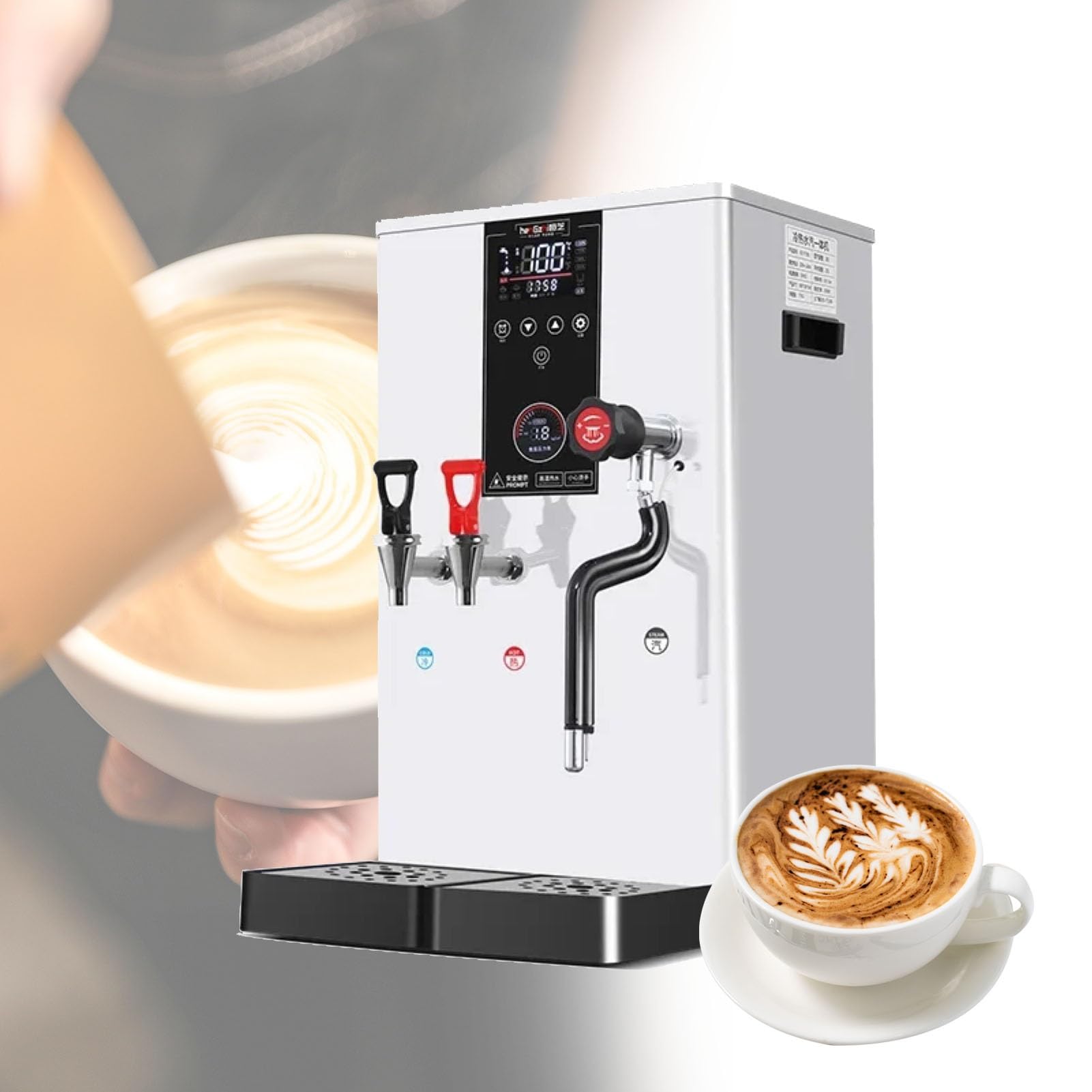 Schiumatore Automatico per Il Latte, Macchina elettrica per la Schiuma del caffè Commerciale, Macchina per Il Latte in Acciaio Inossidabile a Vapore per caffè, Latte, Bubble Tea -,220-White