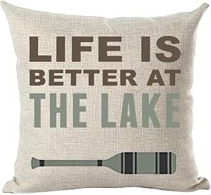 Ramirar Life Is Better At The Cabin Pillow Cover – 18x18 Inch Decorative Throw Pillow Case With Tree Deer Plaid Design | Cotton Linen Square Cover