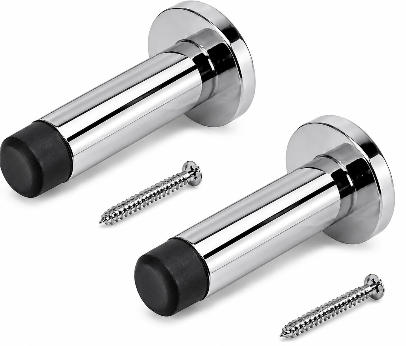 Door Stopper, Door Stop Wall Mounted with Rubber Tips Protector, Stainless Steel Door Stop for Skirtings Indoor Outdoor, 75mm (2, Chrome)