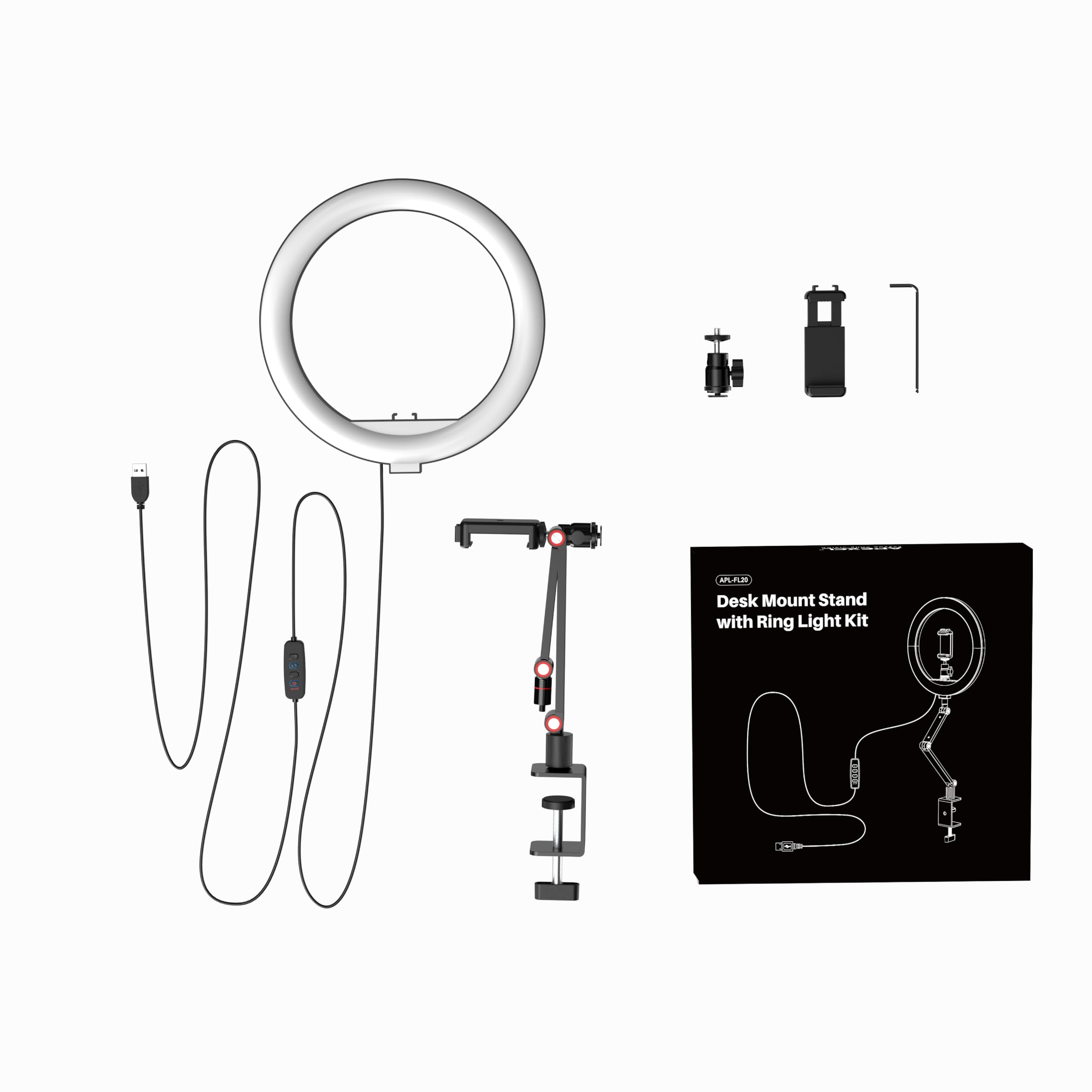 APEXEL 10'' Ring Light con Supporto per Telefono, Ring Light Professionale da Tavolo, Lampada per Videoconferenza con Braccio Regolabile per Telefono TikTok Trucco Fotografia Youtube Video