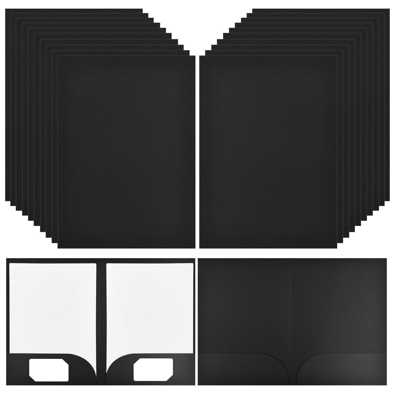 20Pcs A4 Paper File Folder,31x22cm 350gsm Cardboard Folders a4 Two Pocket Folders with Cards Slot,Presentation Document Folder, Square Cut Folder Paper Portfolio for Office Home School (Black)