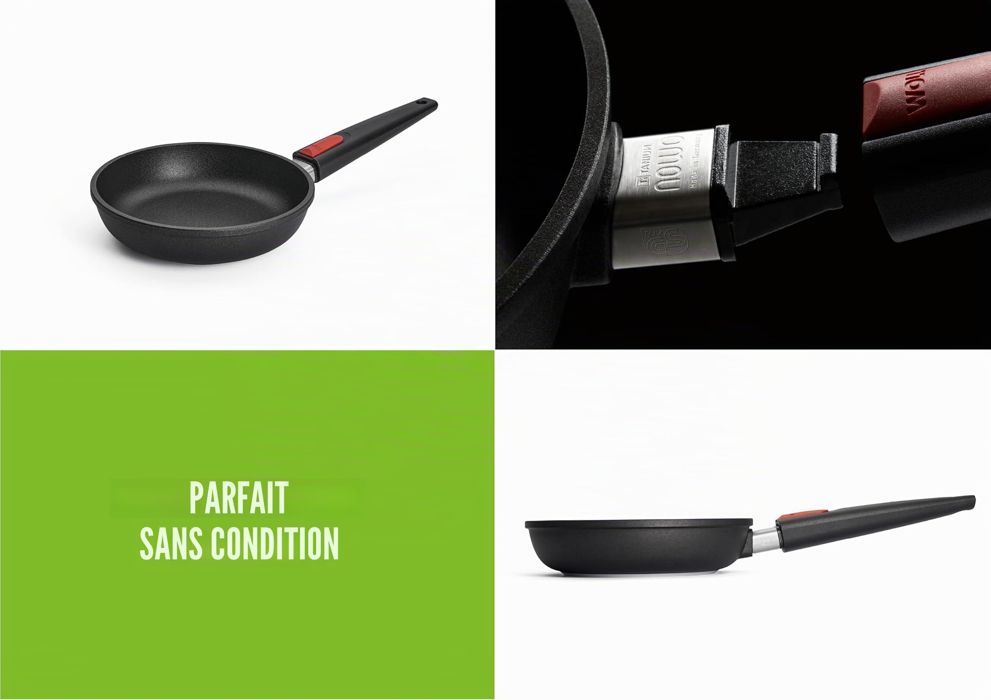 Woll nowo Poêle pour Induction (Bord Haut, Manche Amovible) 20 cm Noir