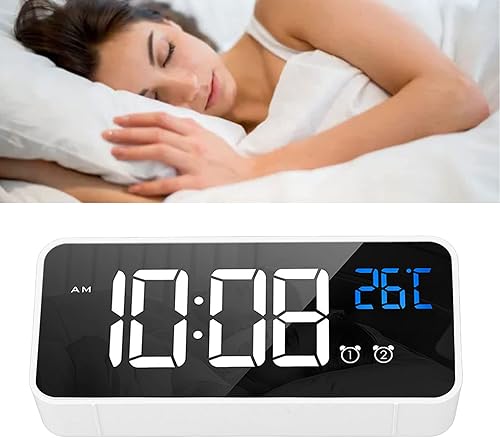 Miniatura 5 de TOPINCN LED Music Alarm Clock, 1200mah Memory Function Large Screen Digital Bedside Alarm Clock Mirror for Bedrooms (White)