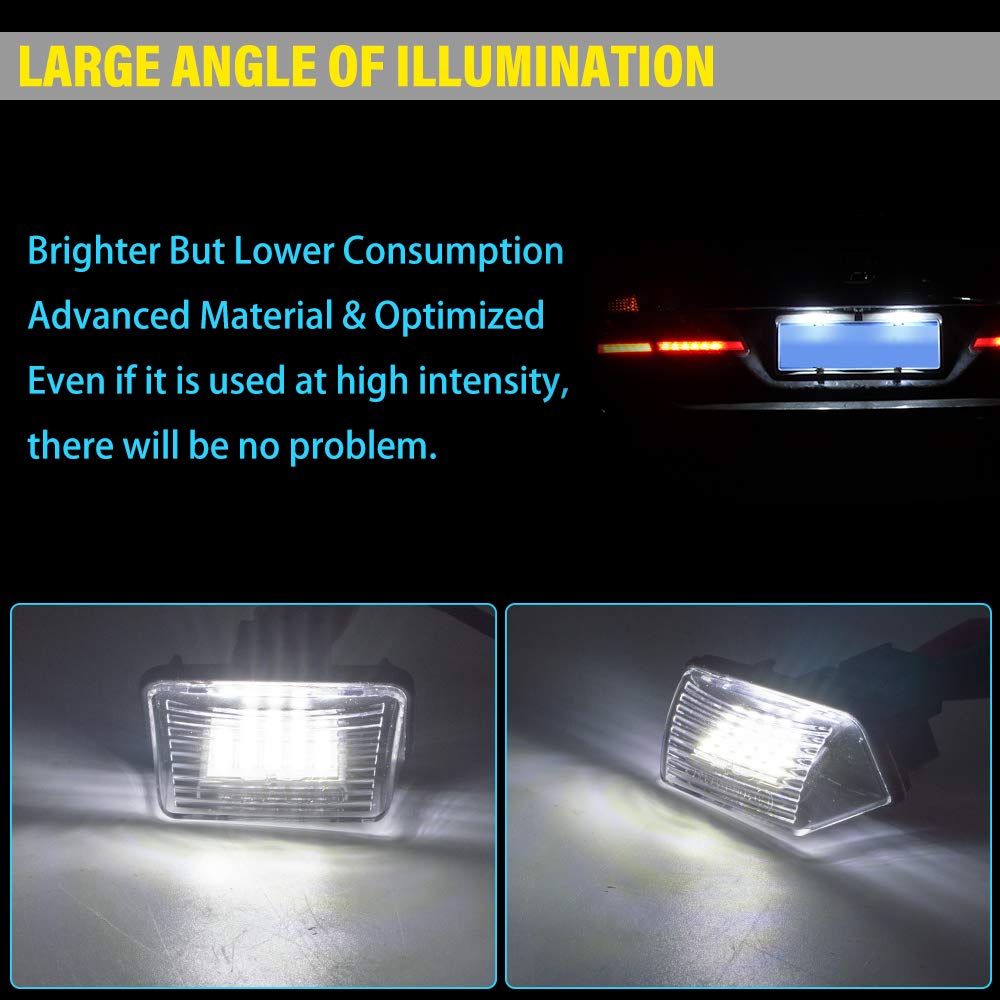 Safego Luz de matrícula LED para Coche Lámpara Número Placa Luces 3014 SMD 6000K Xenón Blanco para 206 207 306 307 308 406 407 5008 Partner etc, 2 Piezas, 1 año de Garantía