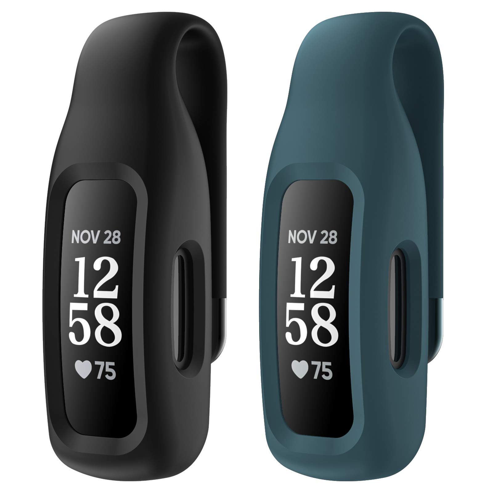 EEweca 2-Pack Clip Case Accessory for Fitbit Inspire 3/Inspire 2, Black+Steel Blue