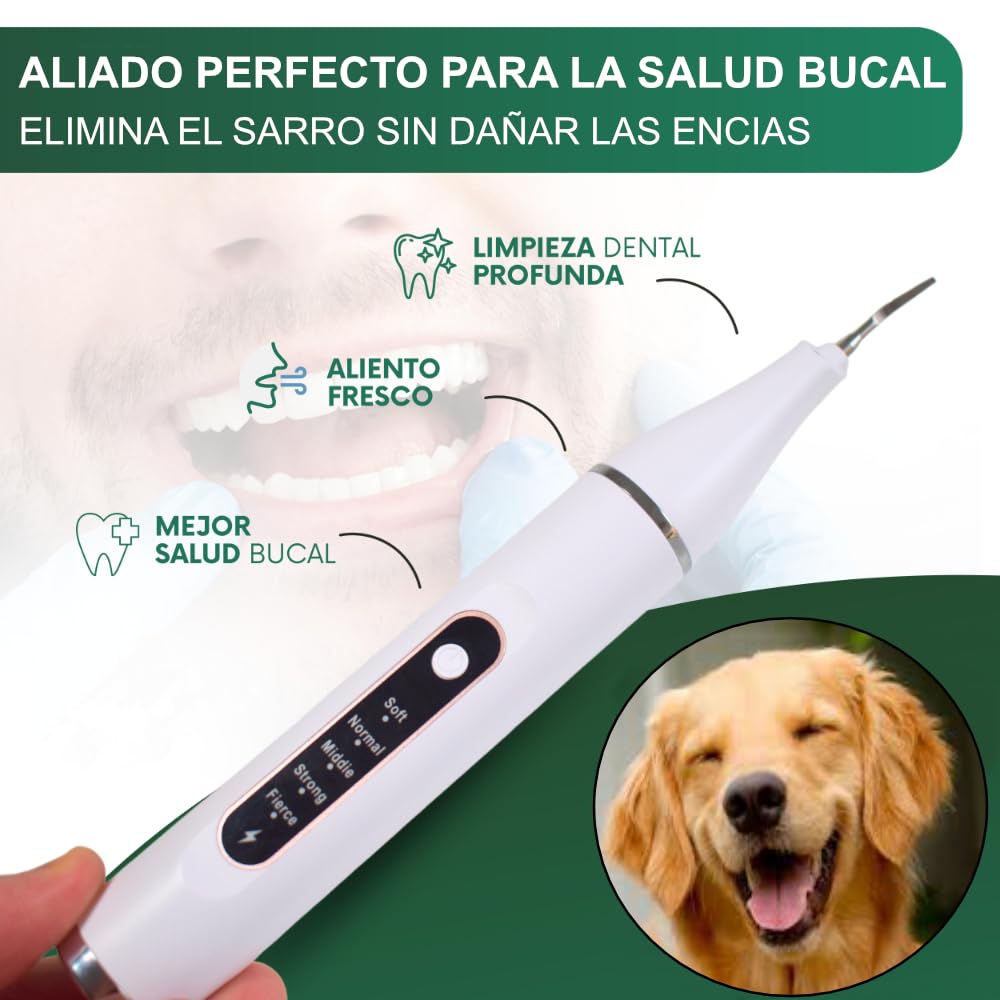 Kit Limpieza Bucal Perros y Gatos con 5 Modos de Uso - Cepillo Dental Ultrasónico Plaque Off + Limpiador Quita Sarro + Accesorios - Cuidado Dental Mascotas - Color Blanco | 3-Stars