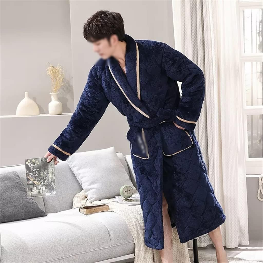 Winter Bathrobes Men's Bathroom Robes Flannel Quilted Pajamas Thick Long