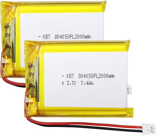KBT - Paquete de 2 baterías LiPo de 2000 mAh 804050 3.7 V batería recargable de iones de polímero con conector JST-2Pin PH de 0.079 in para pequeño