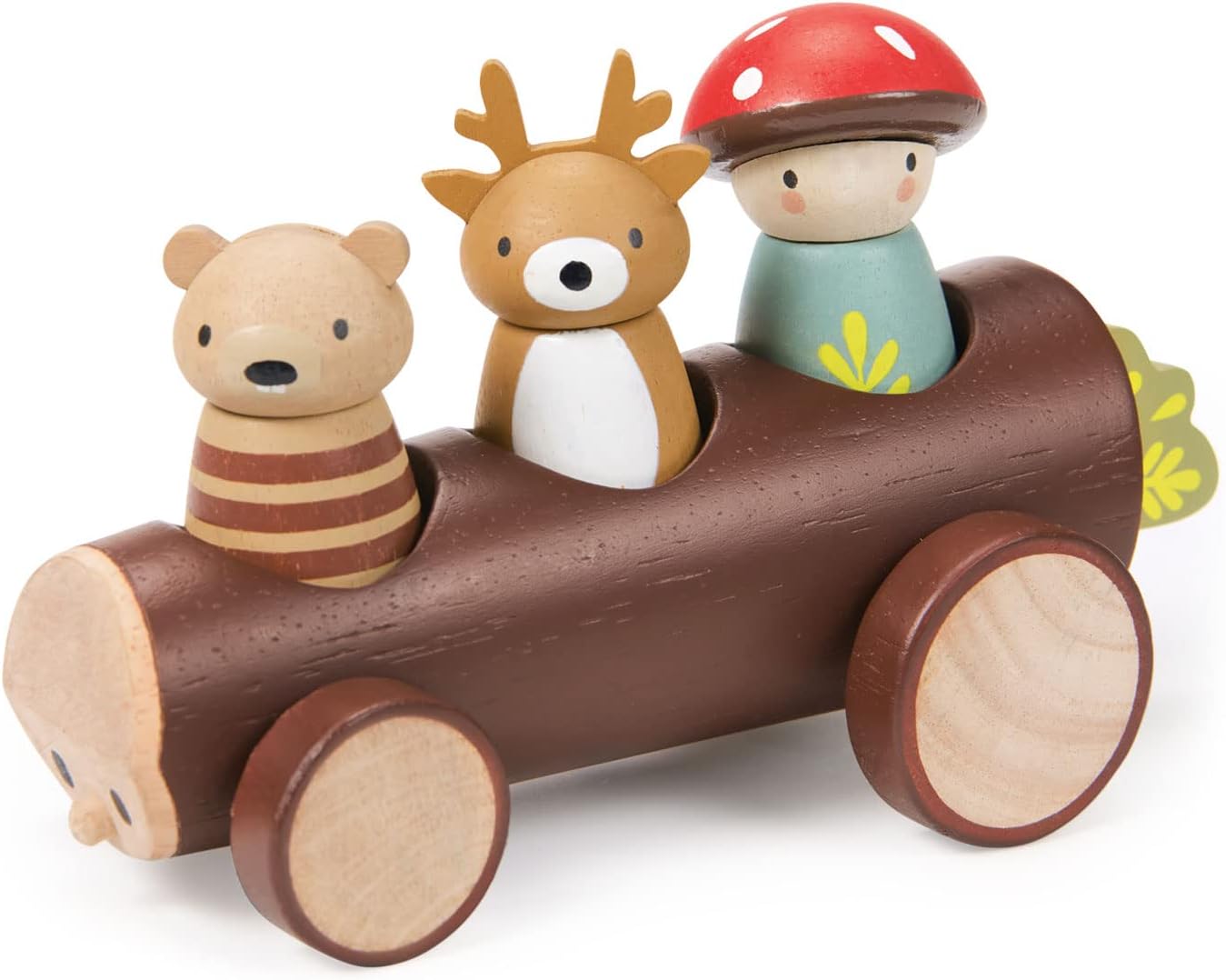 Timber Taxi - Wooden Log Shaped Push Vehicle with 3 Removeable Characters - Open-Ended Play Toy, Explore Role-Play and Imagination for Boys and Girls - Age 18m+