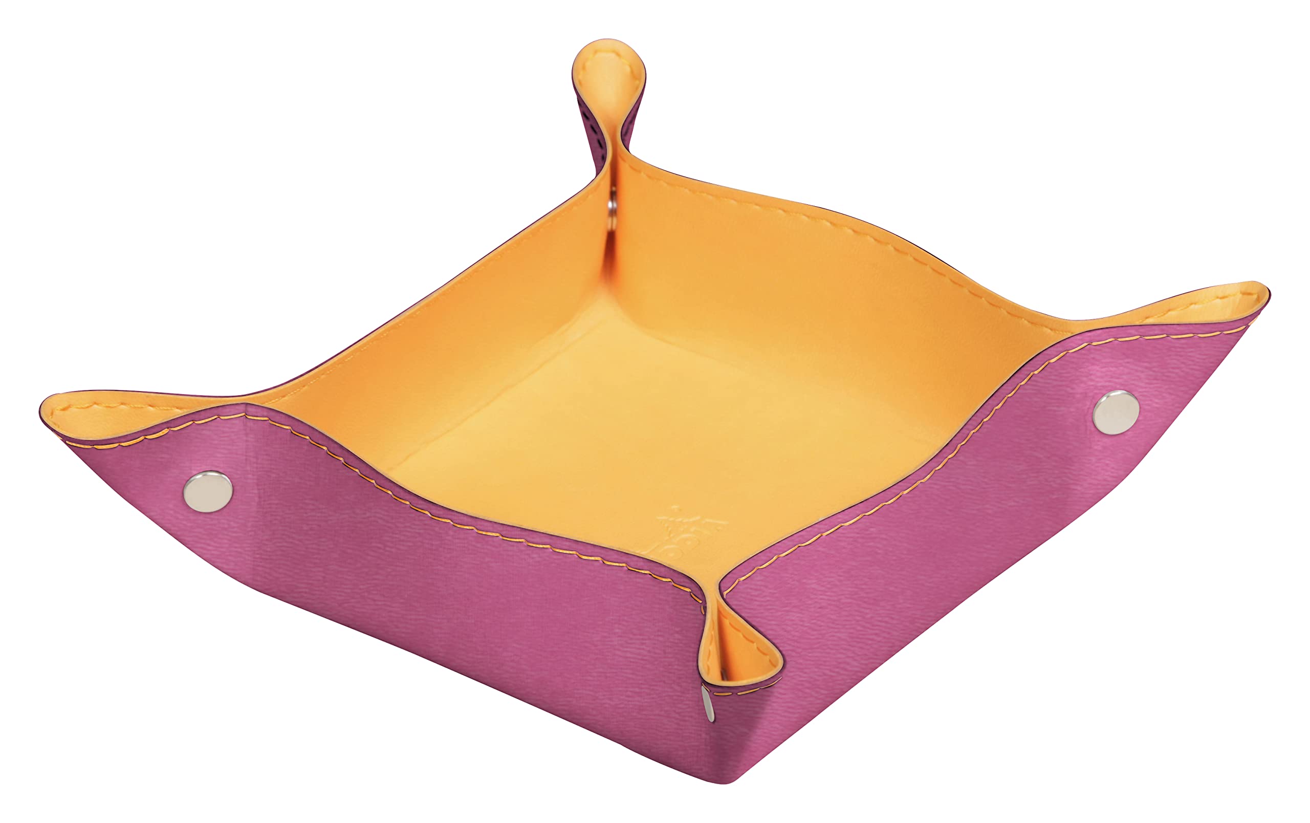 RHODIA 194597C, Fuchsia Reversible Tidy Box, 12x12x4.5 cm, Orange Saddle Stitching, Magnetic Corners, Faux Leather