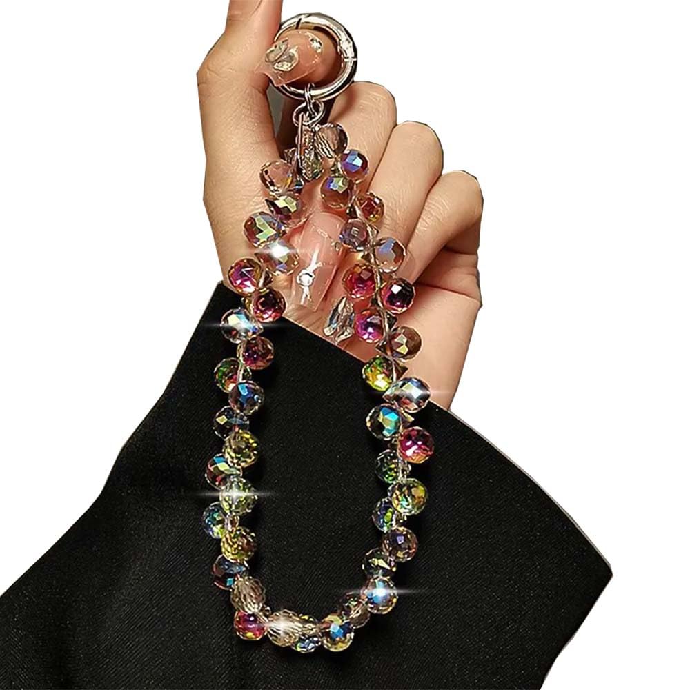Llavero de pulsera anticaída con cuentas de cristal 8