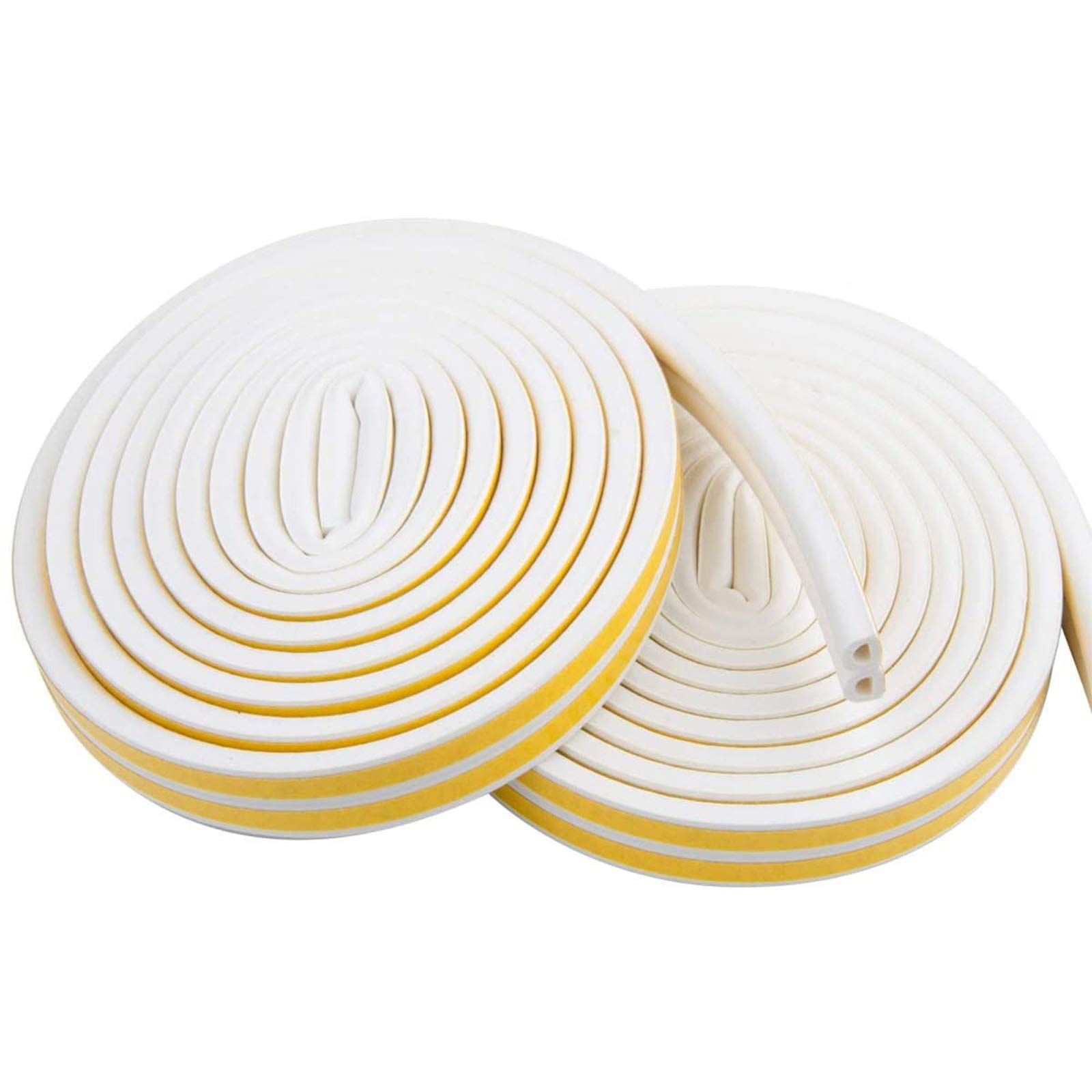 Weather Strip for Doors and Windows,Self-Adhisive Insulation Weatherproof Foam Seal Tape High Density Weather stripping, Collision Soundproof Weatherstrip Gap Blocker,2 Rolls,Total 33Feet Long (White)