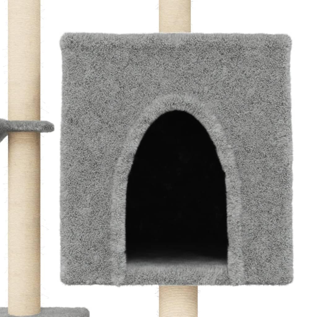 Homgoday Tiragraffi per gatti con tiragraffi in sisal, grigio chiaro, 117 cm, torre tiragraffi multilivello con scala e condomini, centro attività per gatti da interno