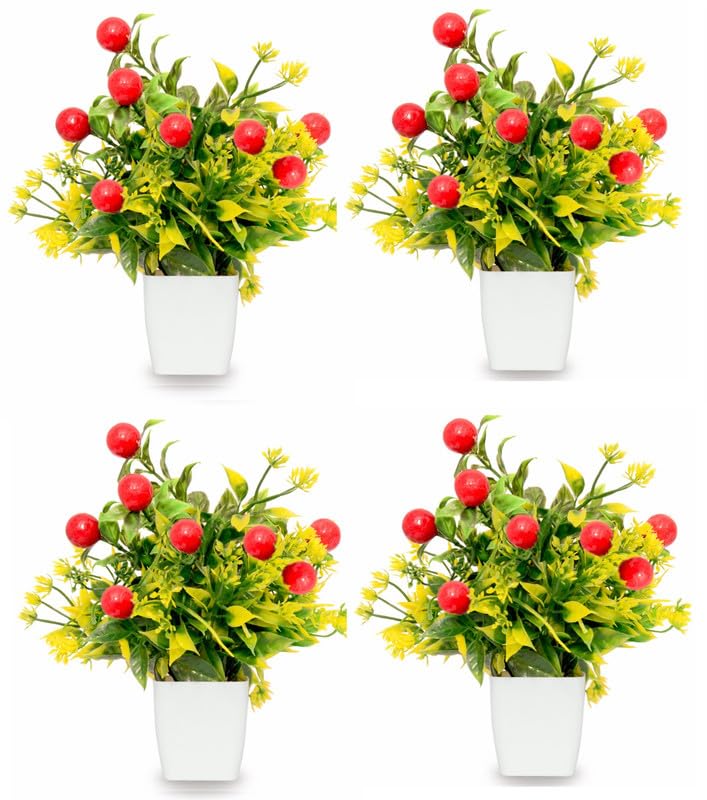Anuash Artificial Flower for Home Decoration | Showcase Decoation Plants Flowers with Pot | Indoor Plant | Artificial Plants with Pot (Pack of 4) (Design 4) (B0CMLJKBFL) Amazon Price History, Amazon Price Tracker