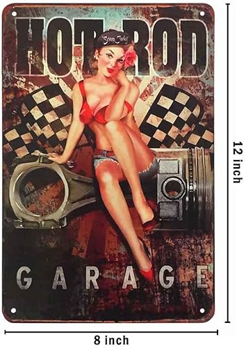 Miniatura 2 de AOYEGO Letrero de hojalata Pin Up, Hot Rod Garage Woman Beautiful con Bikini Sit Auto Parts Vintage Metal Tin Signs para cafeterías, bares, pubs,