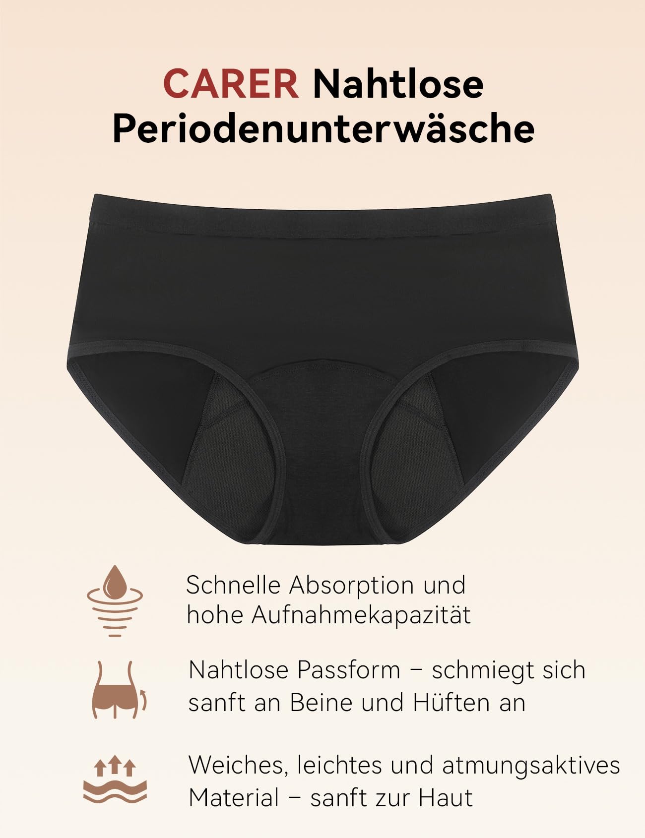 Carer 5er Set Periodenunterwäsche für Damen und leichte Inkontinenz – Waschbare Menstruationsunterwäsche mit 50 ml sofortiger Saugeinlage komfortable und wiederverwendbare Periodenhöschen Größe S