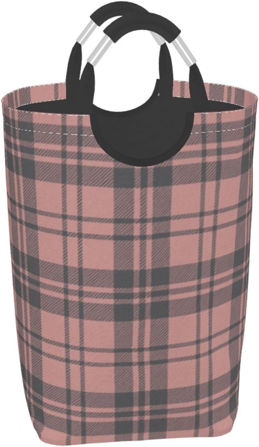 50l Laundry Basket Grey Plaid Tartan Waterproof Laundry Hamper Foldable Clothes Laundry Bag With Handles