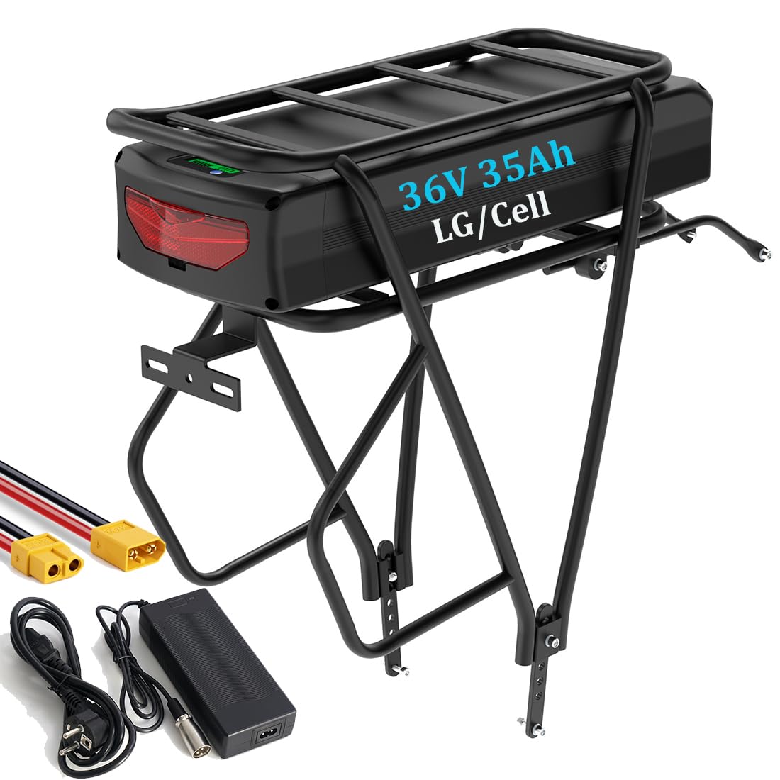 e Bike Akku 36V 35Ah mit Gepäckträger for 750W 1000W 2000W Bafang und andere E-Bike(mit EU-Ladegerät) (36V 35Ah 0-700W（LG/Cell)